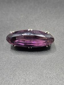 Vintage Amethyst Silver Brooch - Unmarked Design