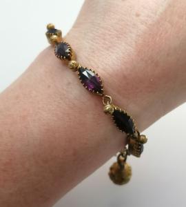 Victorian Gilt Metal Bracelet with Amethyst Rhinestones