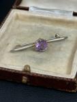 Edwardian Silver Tone Amethyst Bar Brooch Pin