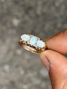 Antique 9ct Rose Gold Opal Gypsy Ring