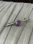 Edwardian Silver Tone Amethyst Bar Brooch Pin