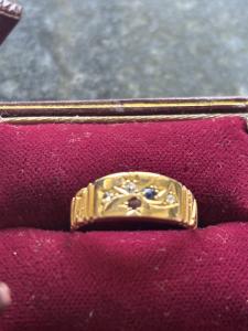 Edwardian 18ct Gold Ring with Diamonds and Ruby