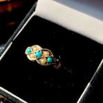 Antique 9ct Turquoise and Pearl Ring Size N
