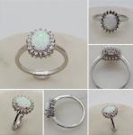 Silver Antique Cluster Moonstone Opal Ring Size 58