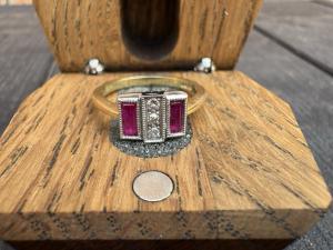 1920s Art Deco Gold & Platinum Ring with Rubies