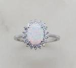 Silver Antique Cluster Moonstone Opal Ring Size 58