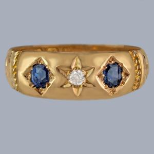 Victorian 18ct Gold Sapphire Diamond Trilogy Ring