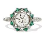14K White Gold Vintage Flower Diamond Engagement Ring