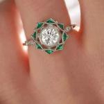14K White Gold Vintage Flower Diamond Engagement Ring