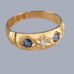 Victorian 18ct Gold Sapphire Diamond Trilogy Ring