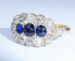 Art Deco 18ct Gold Sapphire & Diamond Halo Ring