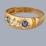 Victorian 18ct Gold Sapphire Diamond Trilogy Ring