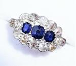Art Deco 18ct Gold Sapphire & Diamond Halo Ring