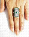Art Deco Emerald Three Stone Engagement Ring