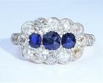 Art Deco 18ct Gold Sapphire & Diamond Halo Ring
