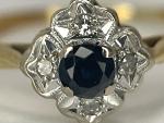 Art Deco 18ct Gold Sapphire Diamond Flower Ring