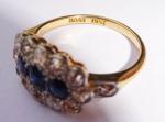 Art Deco 18ct Gold Sapphire & Diamond Halo Ring