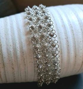 Etruscan Revival Sterling Silver Floral Bracelet