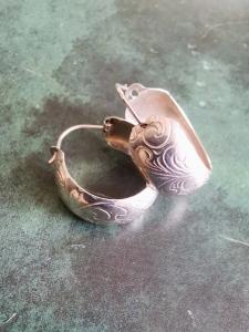 Art Deco Vintage Silver Hoop Earrings