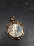 Vintage Glass Locket Pendant with Man's Photo