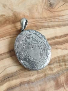 Victorian Silver Floral Engraved Locket Pendant