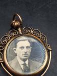 Vintage Glass Locket Pendant with Man's Photo