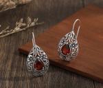 Silver Dangle Earrings with Red Crystal Ruby