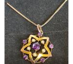 Amethyst and Pearl Antique Pendant in 9ct Gold