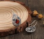 Silver Dangle Earrings with Red Crystal Ruby