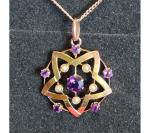 Amethyst and Pearl Antique Pendant in 9ct Gold