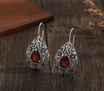 Silver Dangle Earrings with Red Crystal Ruby