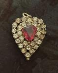 9ct Gold Victorian Heart Pendant with Red Paste