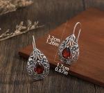 Silver Dangle Earrings with Red Crystal Ruby