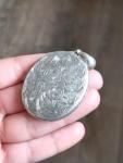 Victorian Silver Floral Engraved Locket Pendant