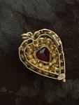 9ct Gold Victorian Heart Pendant with Red Paste