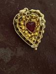 9ct Gold Victorian Heart Pendant with Red Paste