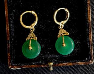 Vintage Green Gemstone Earrings in 18K Gold