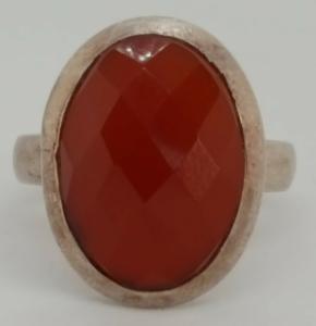 Art Deco Red Agate Sterling Silver Oval Ring
