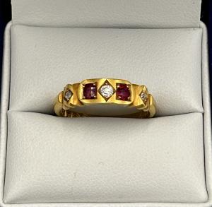 Antique 18ct Gold Ruby Diamond Ring, Chester 1899