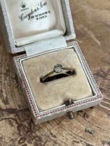 Antique Rolled Gold Solitaire Rhinestone Ring Size L 1/2