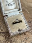 Antique Rolled Gold Solitaire Rhinestone Ring Size L 1/2