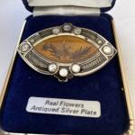 Antique Silver Plate Brooch with Real Flowers