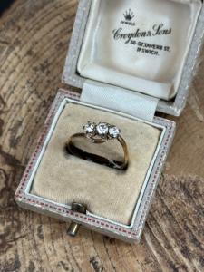 Antique Rolled Gold Three Stone Rhinestone Ring