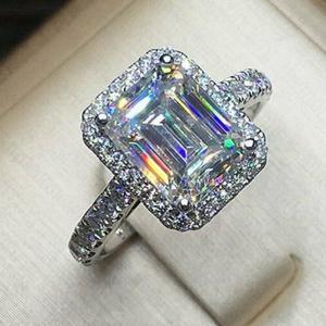 Emerald Cut Moissanite Halo Engagement Ring