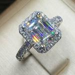Emerald Cut Moissanite Halo Engagement Ring