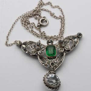 Vintage Sterling Silver Rock Crystal Paste Necklace