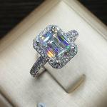 Emerald Cut Moissanite Halo Engagement Ring