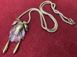 Art Deco Carved Celluloid Flower Drop Necklace
