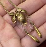 Art Deco Carved Celluloid Flower Drop Necklace