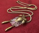 Art Deco Carved Celluloid Flower Drop Necklace